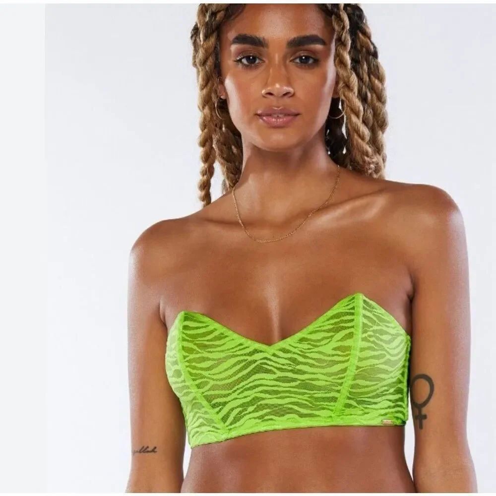Savage X Fenty ' All Over Me Lace Bandeau Bralette (Green Tea) size large